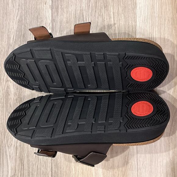 FitFlop NEW GEN-FF Men’s 12 Buckle Two-Bar Brown Leather Slides Sandals main image 5